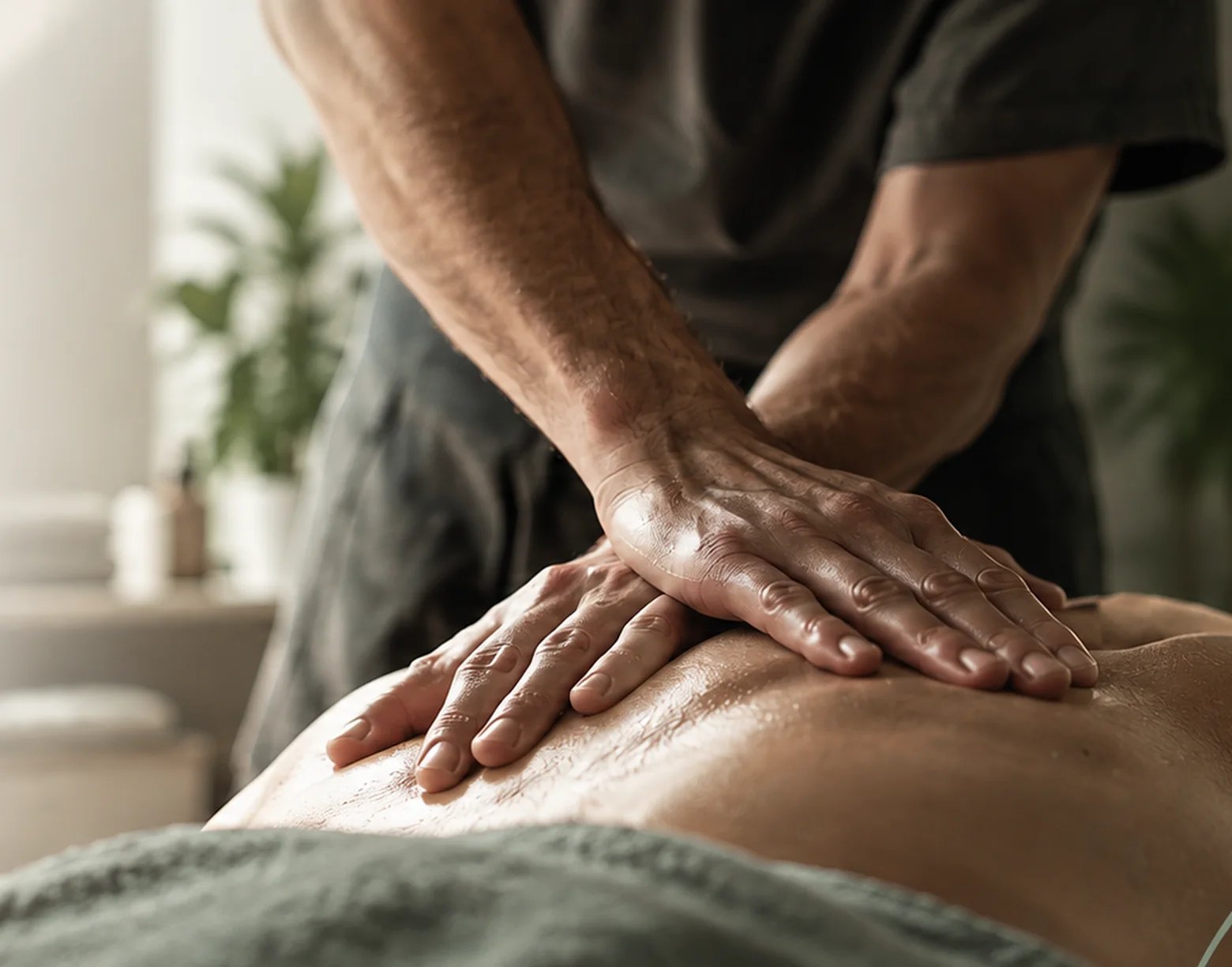 Le mani di un terapista durante un massaggio